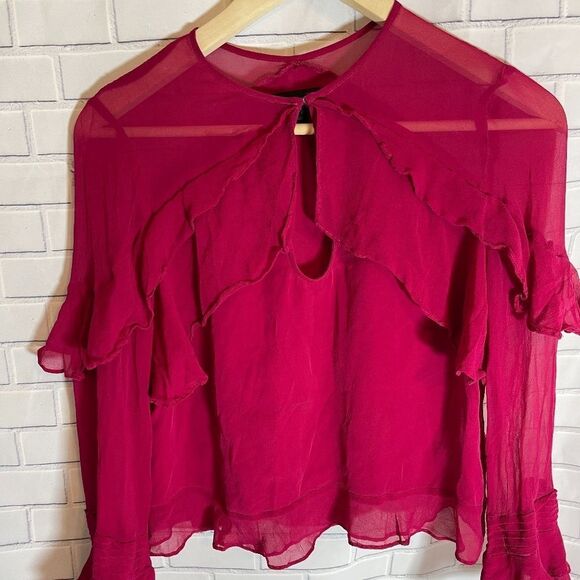 Intermix Fuschia Pink Sheer Ruffled Blouse Sz S - Picture 3 of 6